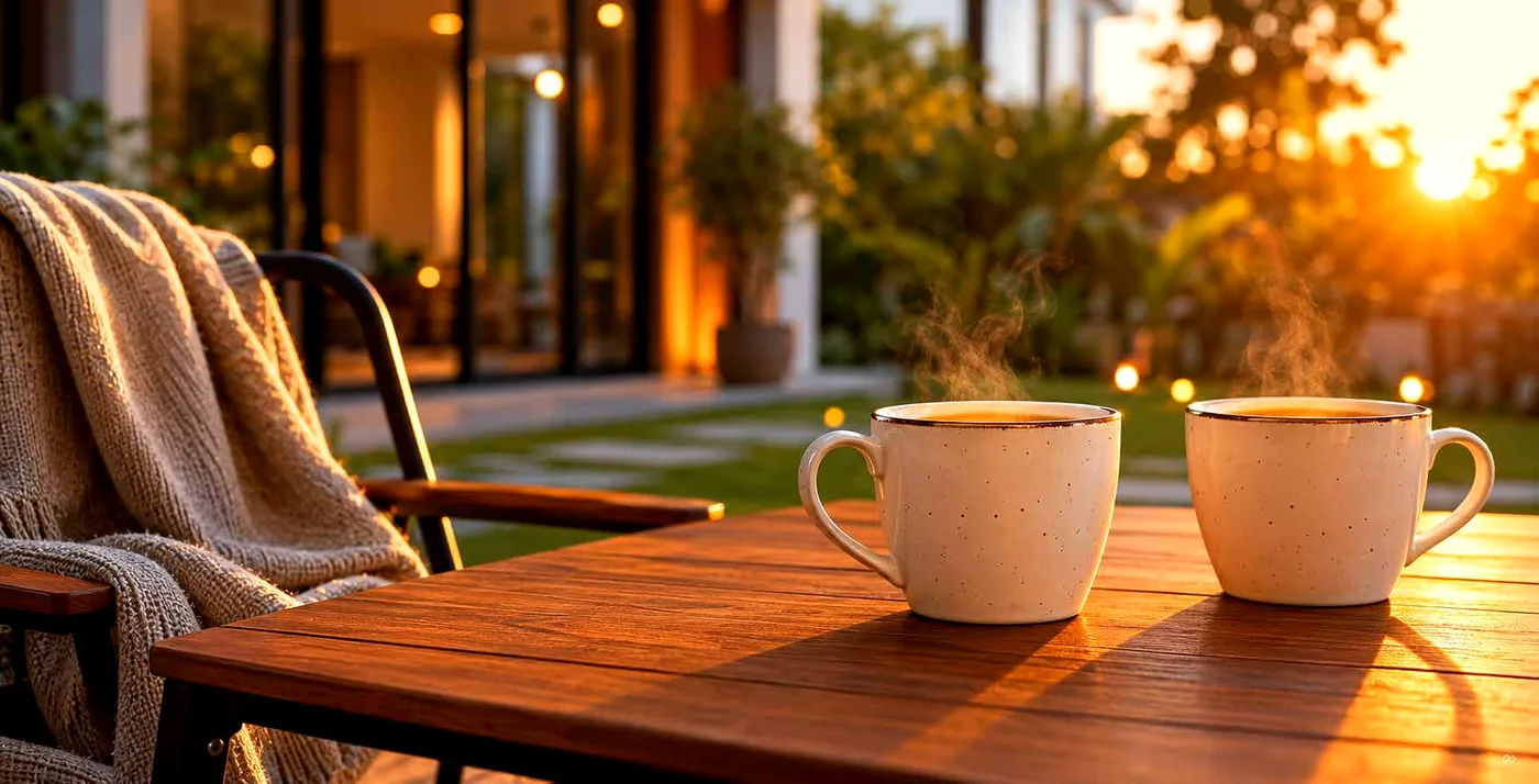 Tea for two on a private deck at sunset (representative image)